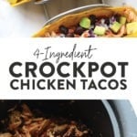 Shredded chicken tacos made in a crockpot.