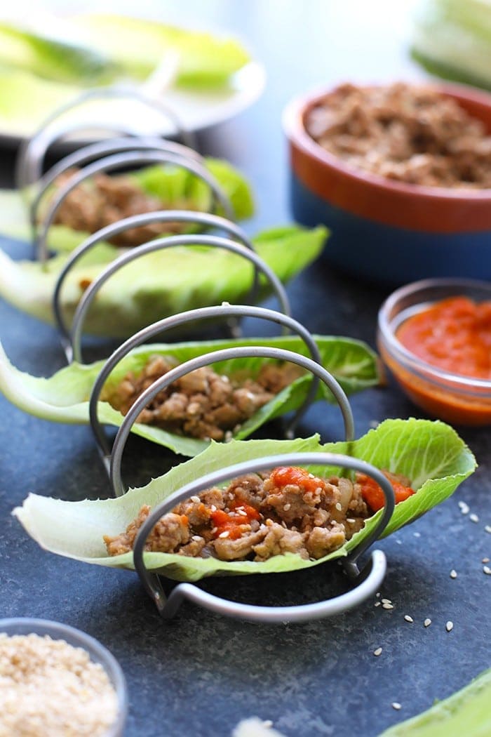 Korean style lettuce wraps in holder