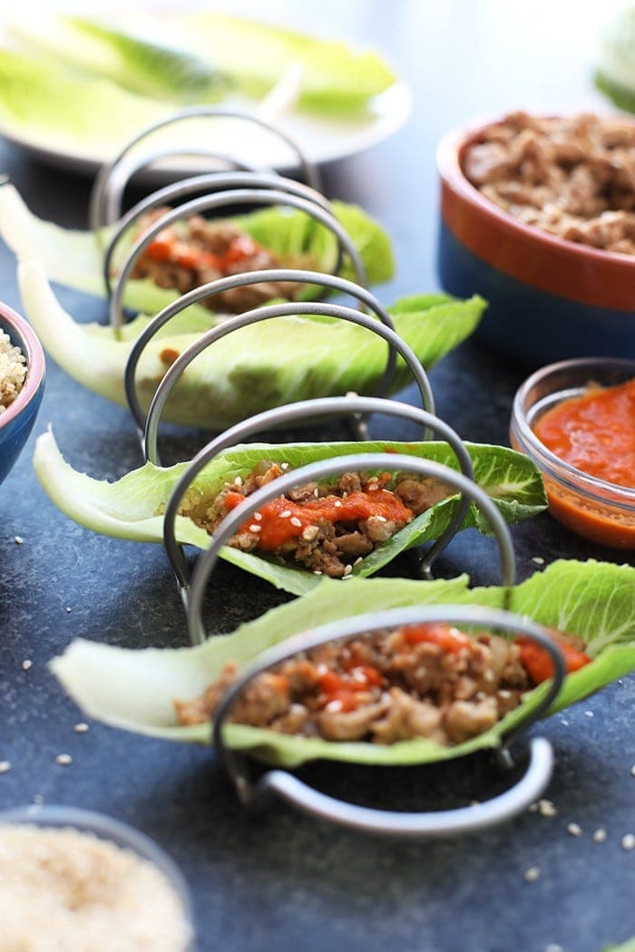 korean lettuce wraps in taco holder