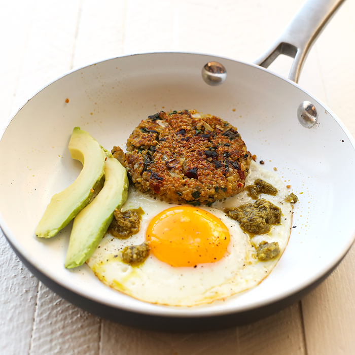 quinoa patty with egg and avocado