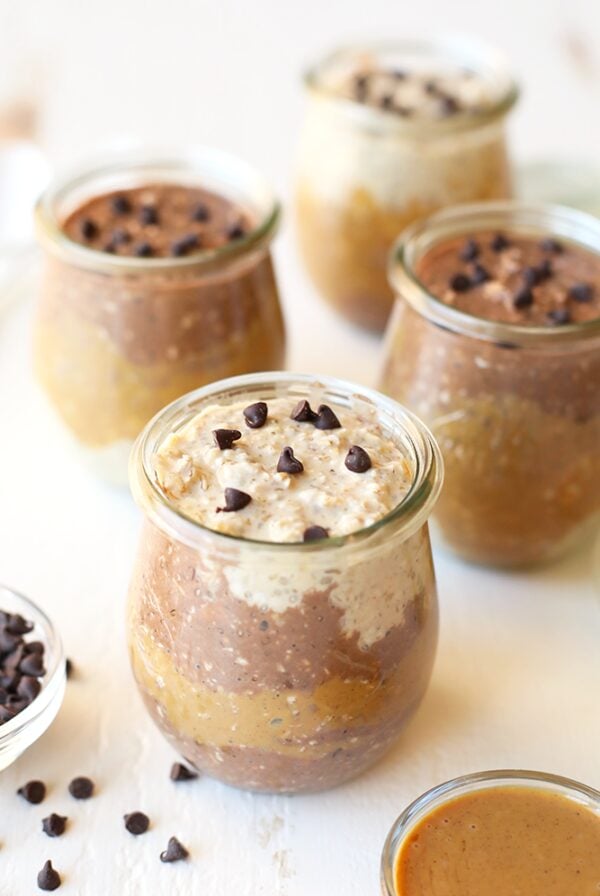 Four jars of peanut butter cup overnight oats.