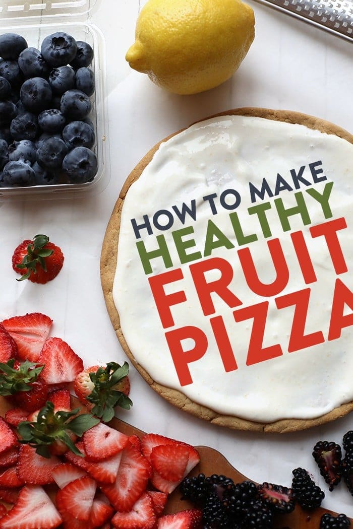 fruit pizza crust on table.