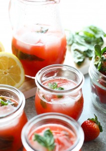 strawberry basil lemonade in a glass