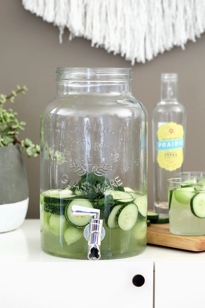 cucumber vodka drink in dispenser