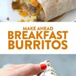 These make ahead breakfast burritos are the perfect grab-n-go breakfast choice for your busy mornings.  They are packed with veggies and protein to keep your energy up all day. Make a double batch of these freezer breakfast burritos for an easy, healthy meal-prep breakfast you can enjoy all week long.