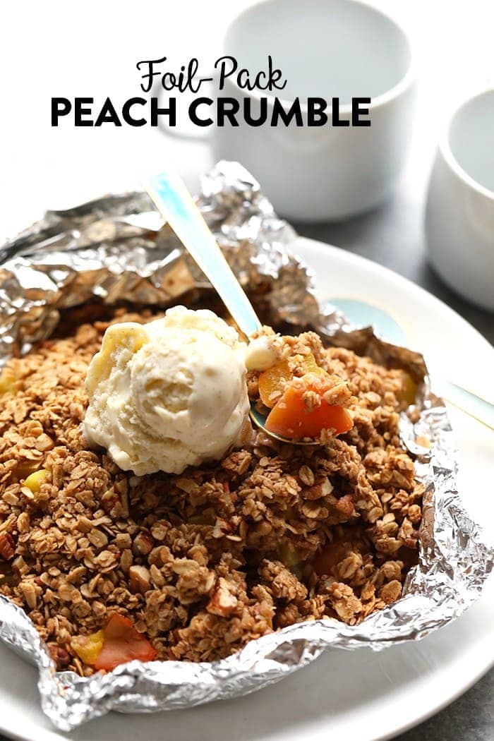 peach crumble in foil pack.