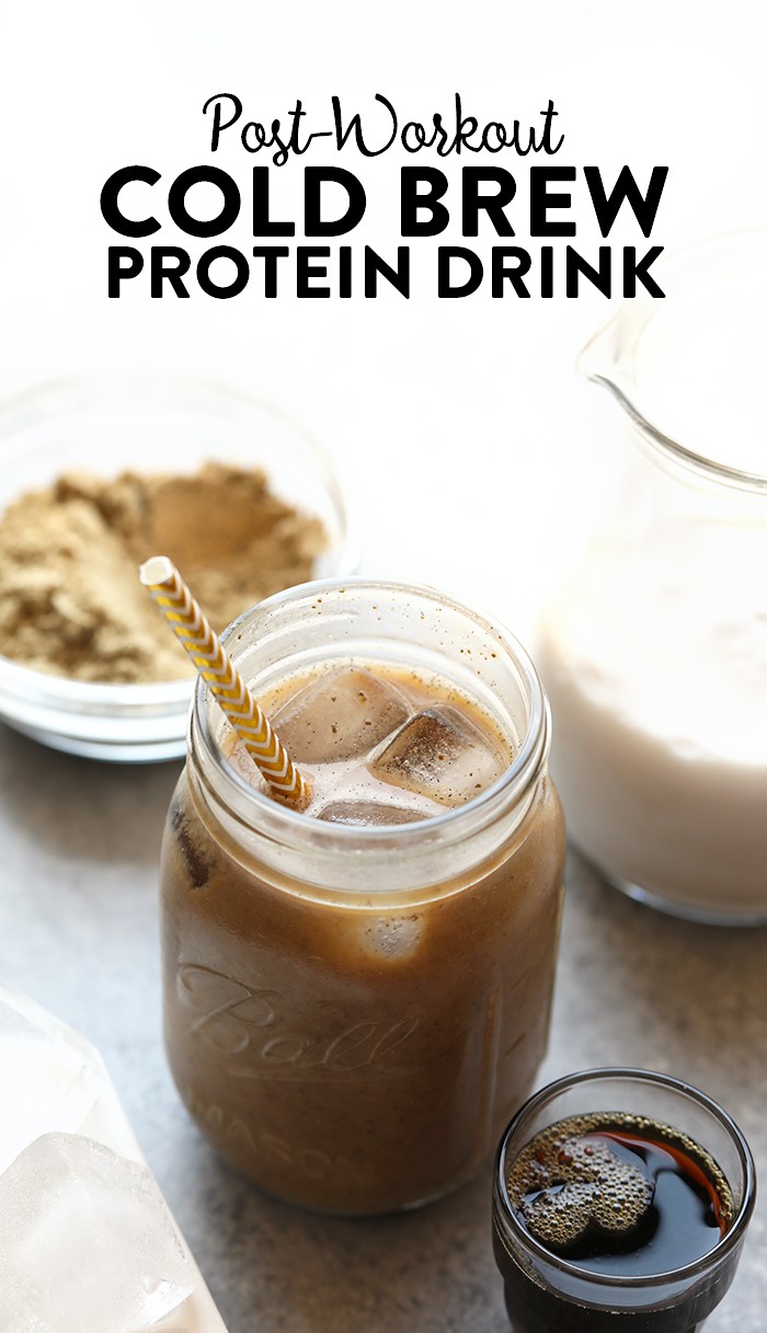 All you need are three ingredients to make the most delicious post-workout, protein-packed drink there is ---> cold brew + unsweetened almond milk + protein powder.