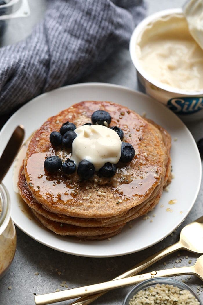 vegan pancakes with yogurt on top