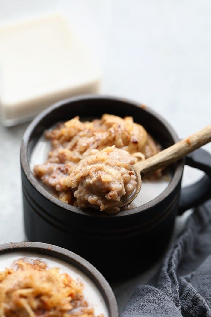 steel cut oatmeal on spoon