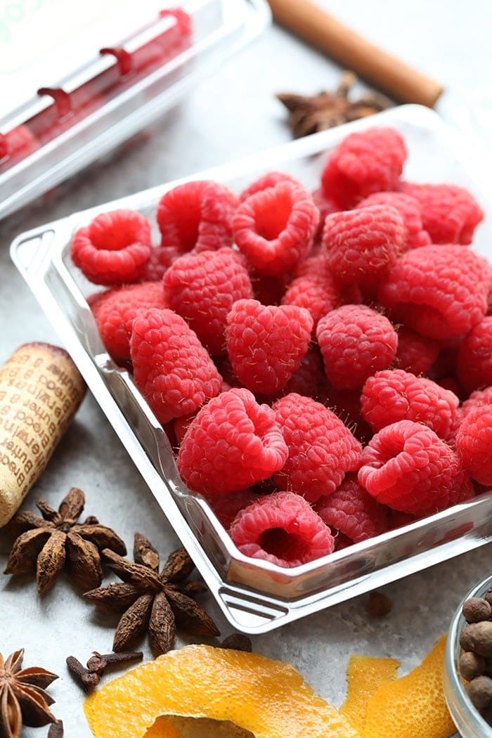 fresh raspberries to be used in mulled wine