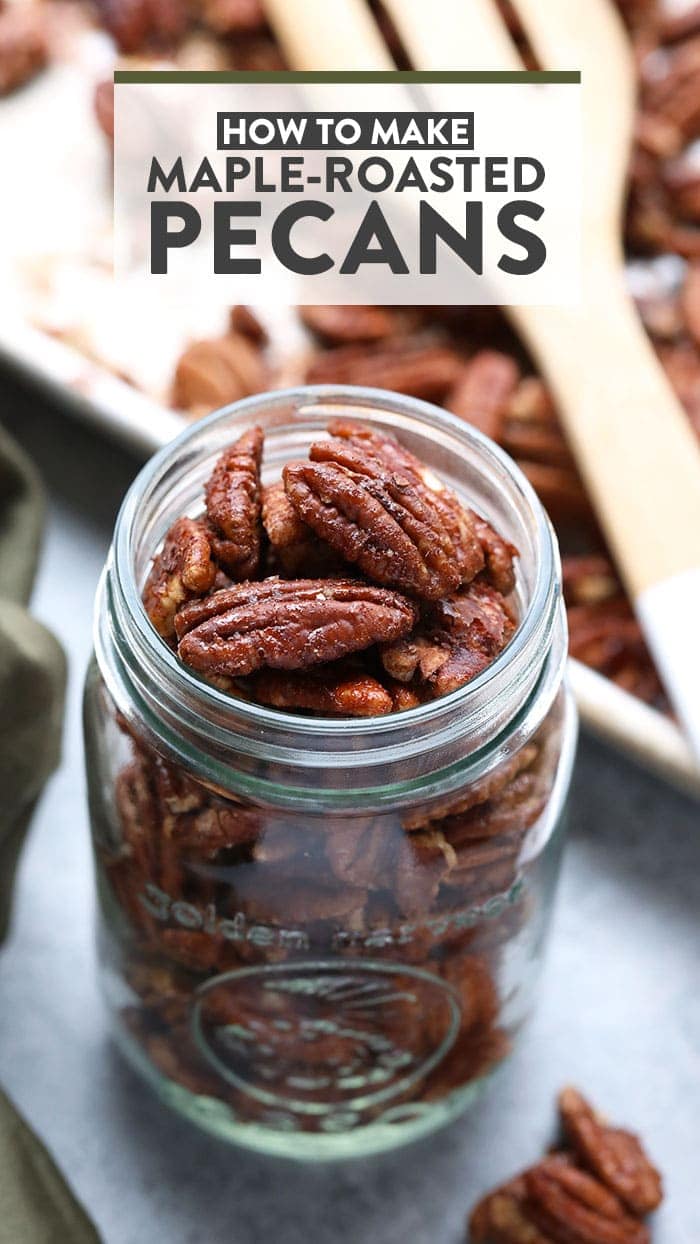 maple roasted pecans in jar