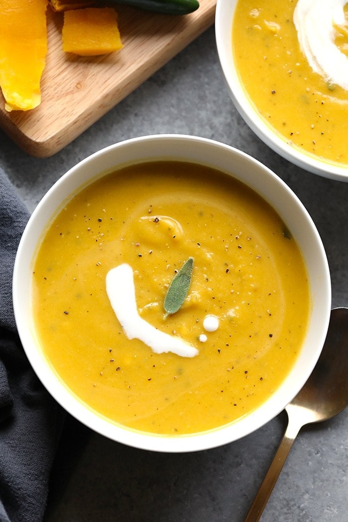 This 30-Minute Spicy Butternut Squash Soup is the perfect weeknight meal that the whole family will love! It is dairy-free, vegetarian, and absolutely delicious. 