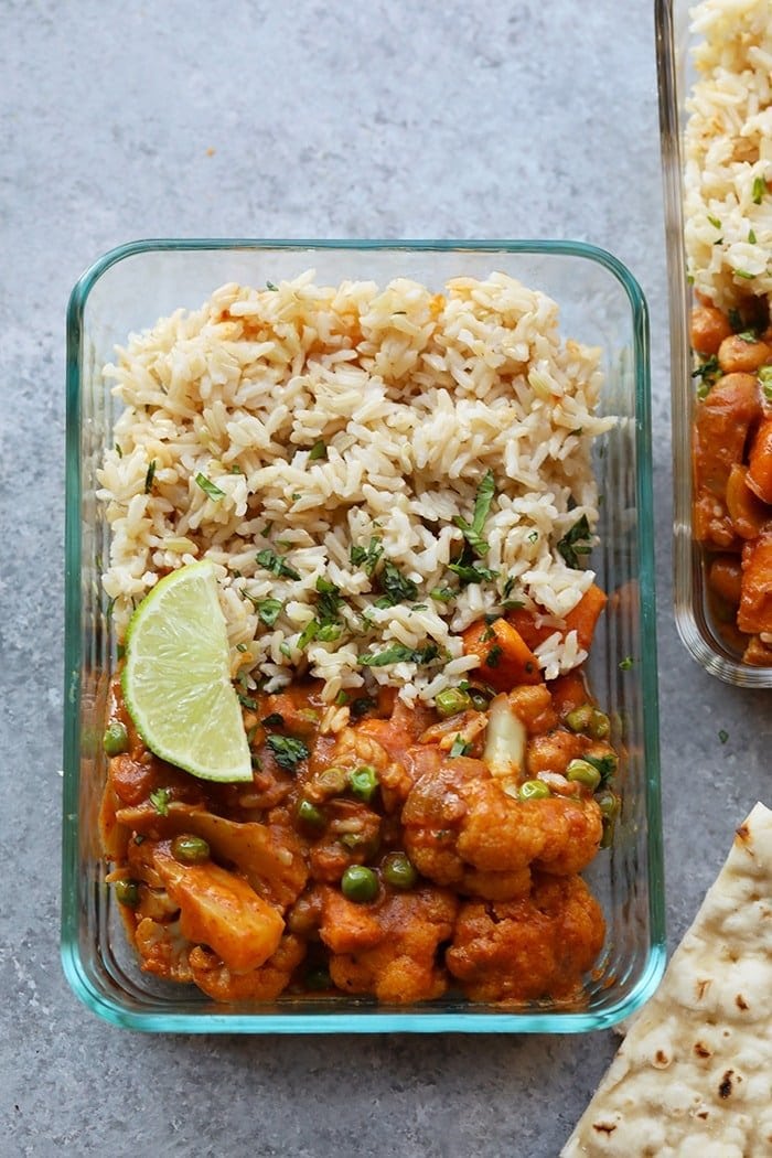 Tikka masala in a meal prep container 