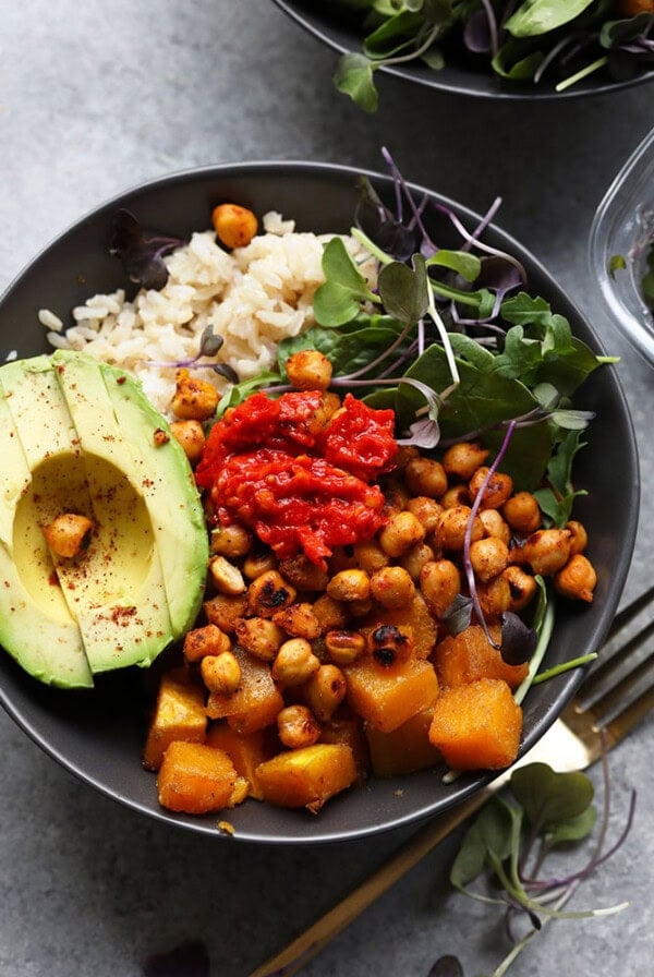 A healthy butternut squash buddha bowl