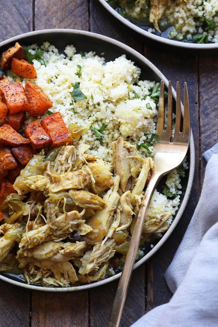 This Moroccan Chicken on a plate with other fixings