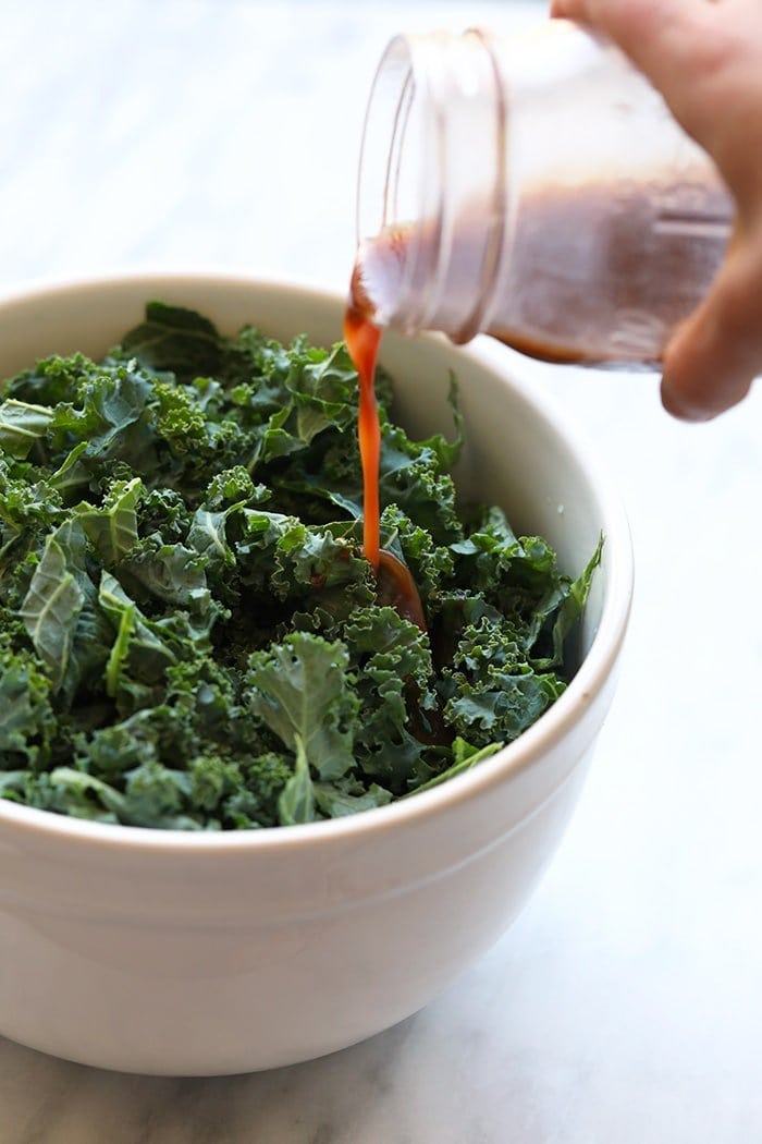 salad dressing on kale