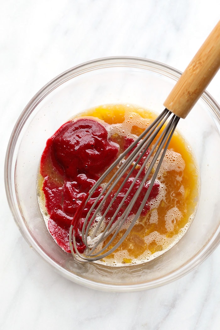 Beet brownie ingredients in a bowl