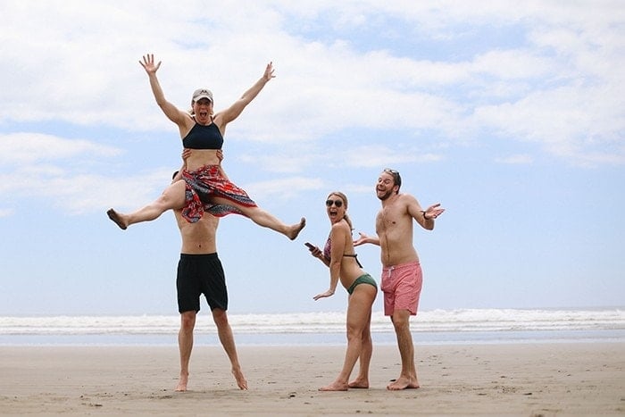 jumping on beach