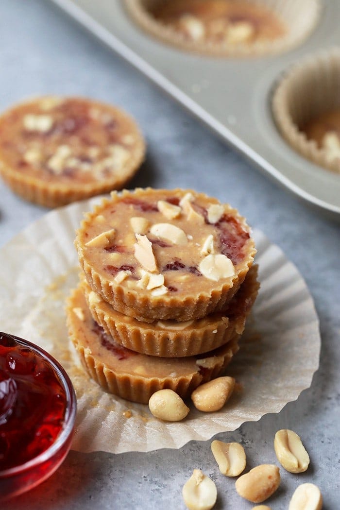 stack of peanut butter and jelly fat bombs