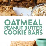 These Oatmeal Peanut Butter Cookie Bars are about to change your life. They're gooey, on the healthier side, and kid-friendly! We used all natural sugar (hey, maple syrup!), white whole wheat flour, rolled oats, and all-natural peanut butter to keep these bar cookies as whole as possible.