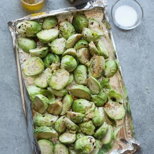 tin foil boat of brussels sprouts.