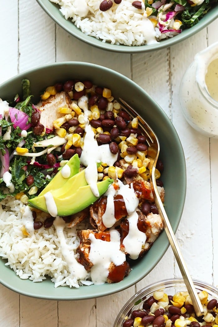 prepared bbq chicken bowl.