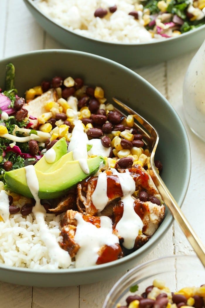 finished bbq chicken bowls.