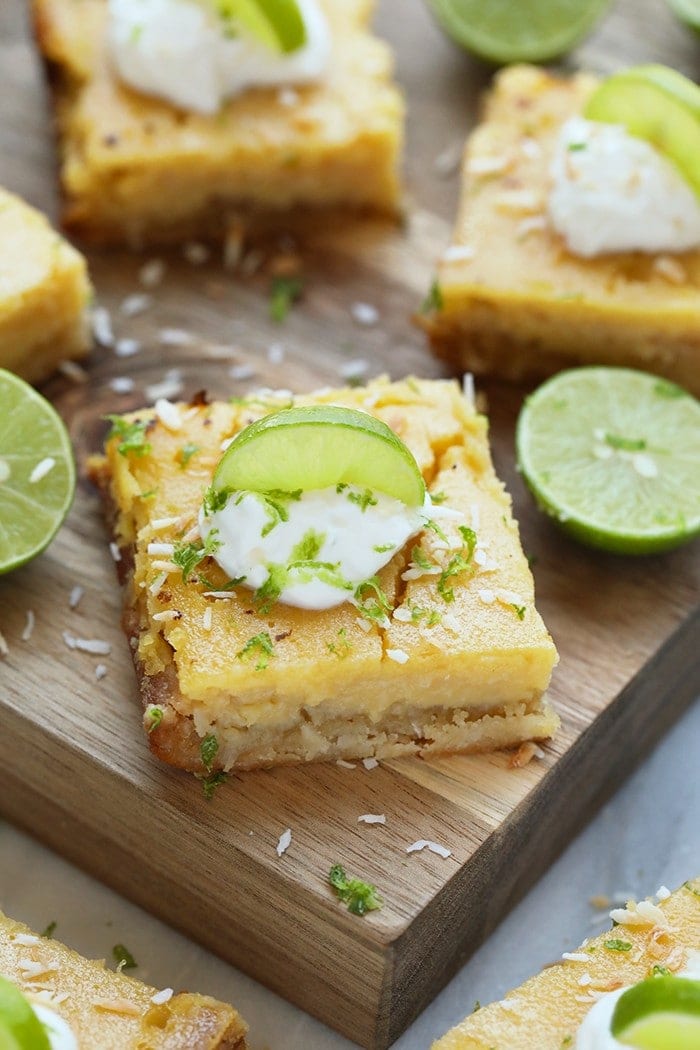 key lime pie bar on a cutting board