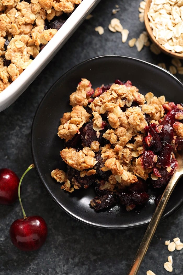 Cherry crisp in a bowl