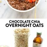 Get your chocolate fix for breakfast with these deliciously creamy (and healthy!) Chocolate Overnight Oats. This overnight oat recipe is made with rolled oats, chia seeds, maple syrup, almond milk, and a little Greek yogurt!