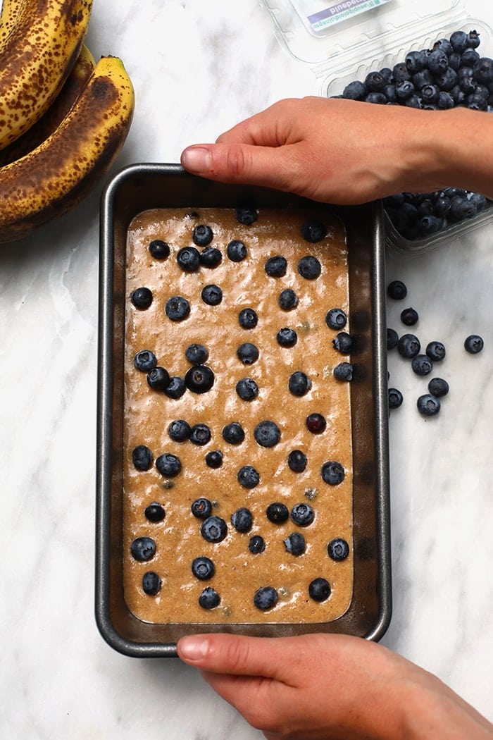 batter in a loaf pan.