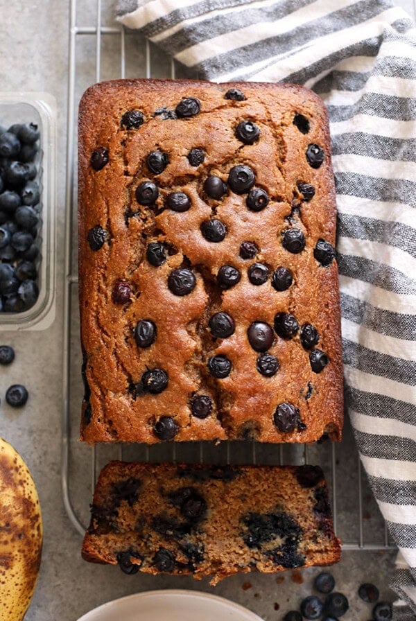 Blueberry banana bread cooling.