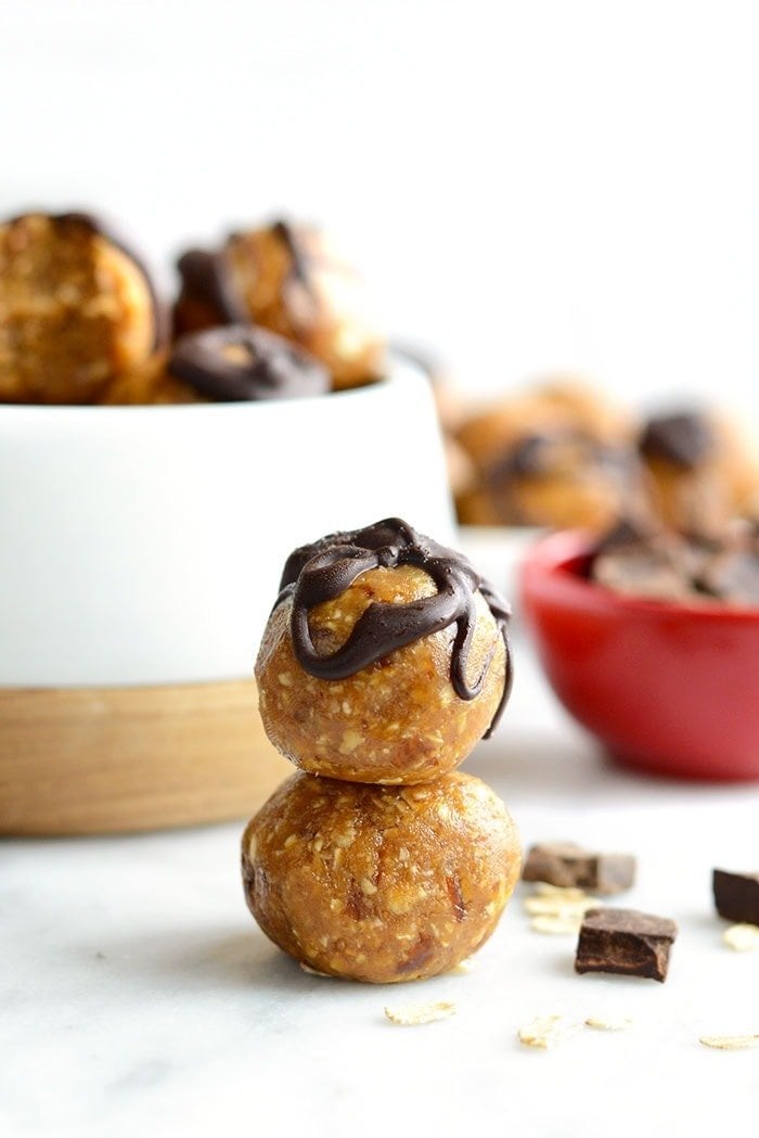 Stacked peanut butter energy balls