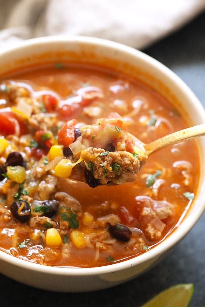 A spoonful of taco soup.