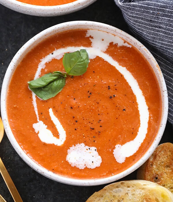 tomato bisque in bowls