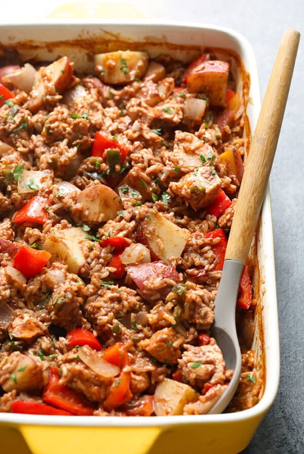 An easy chicken casserole dish with vegetables.