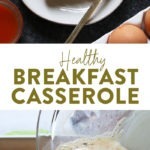 A nourishing breakfast casserole is poured into a pan.