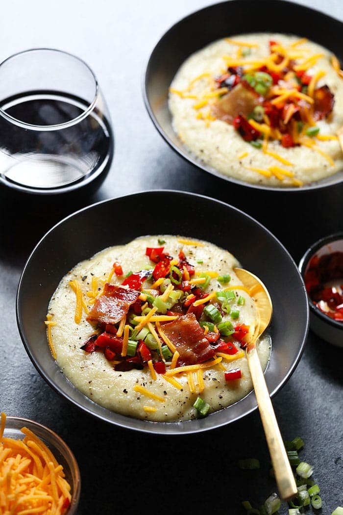 roasted cauliflower and potato soup in a bowl