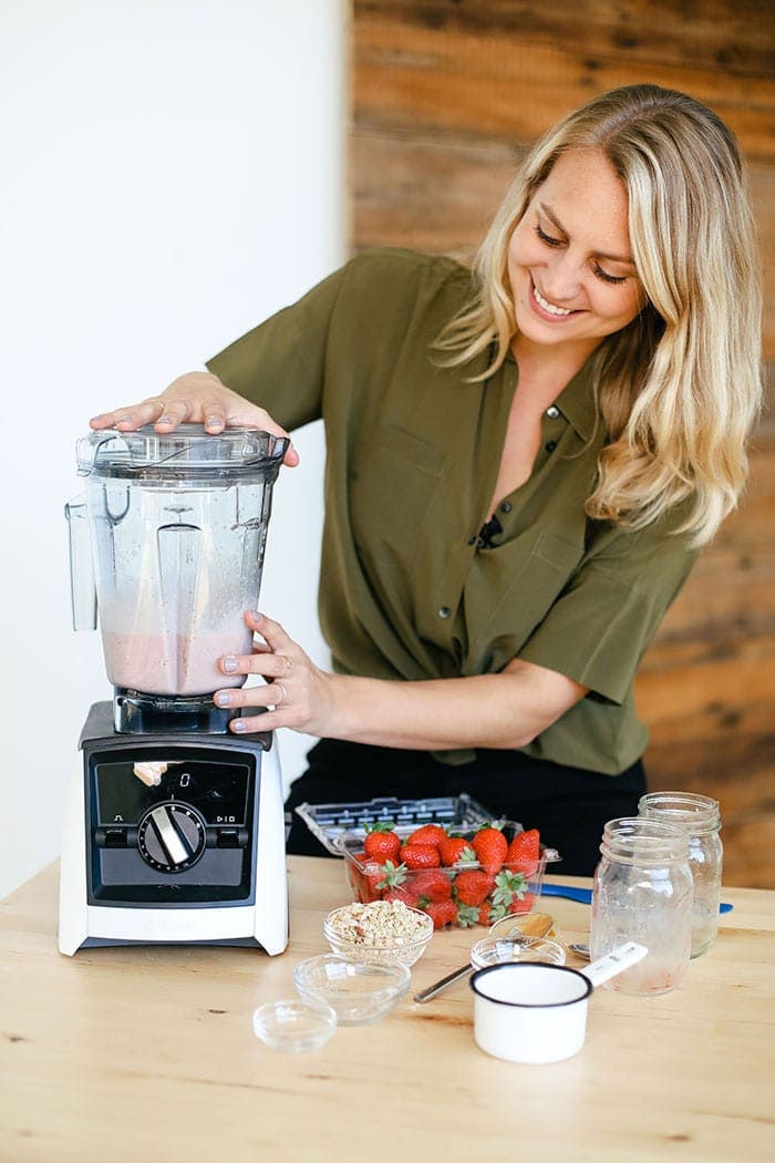 healthy breakfast smoothie being made in the Vitamix