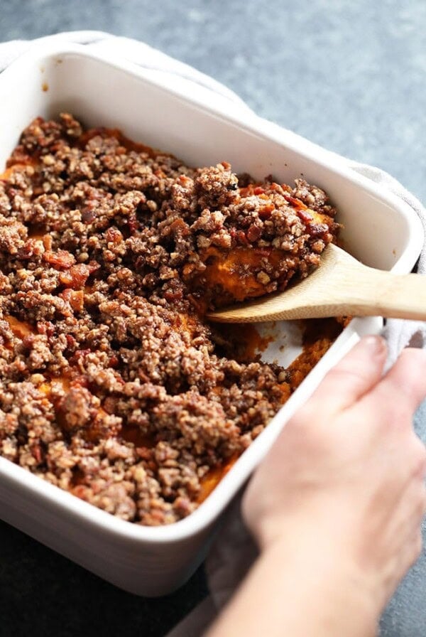 Sweet Potato Casserole in dish