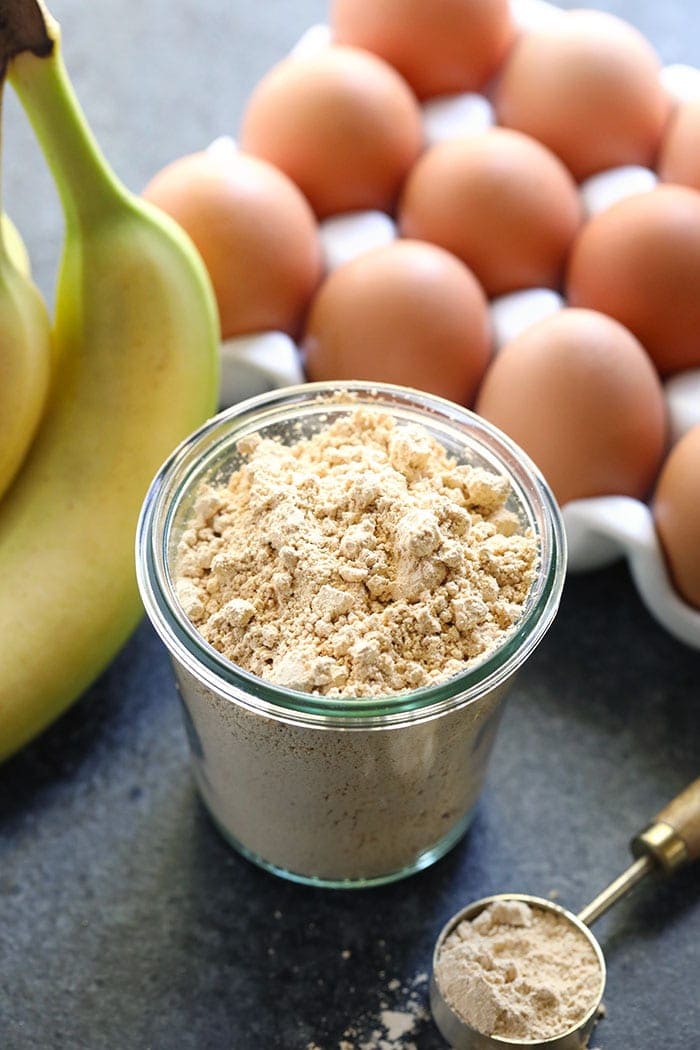 A jar with peanut flour in it