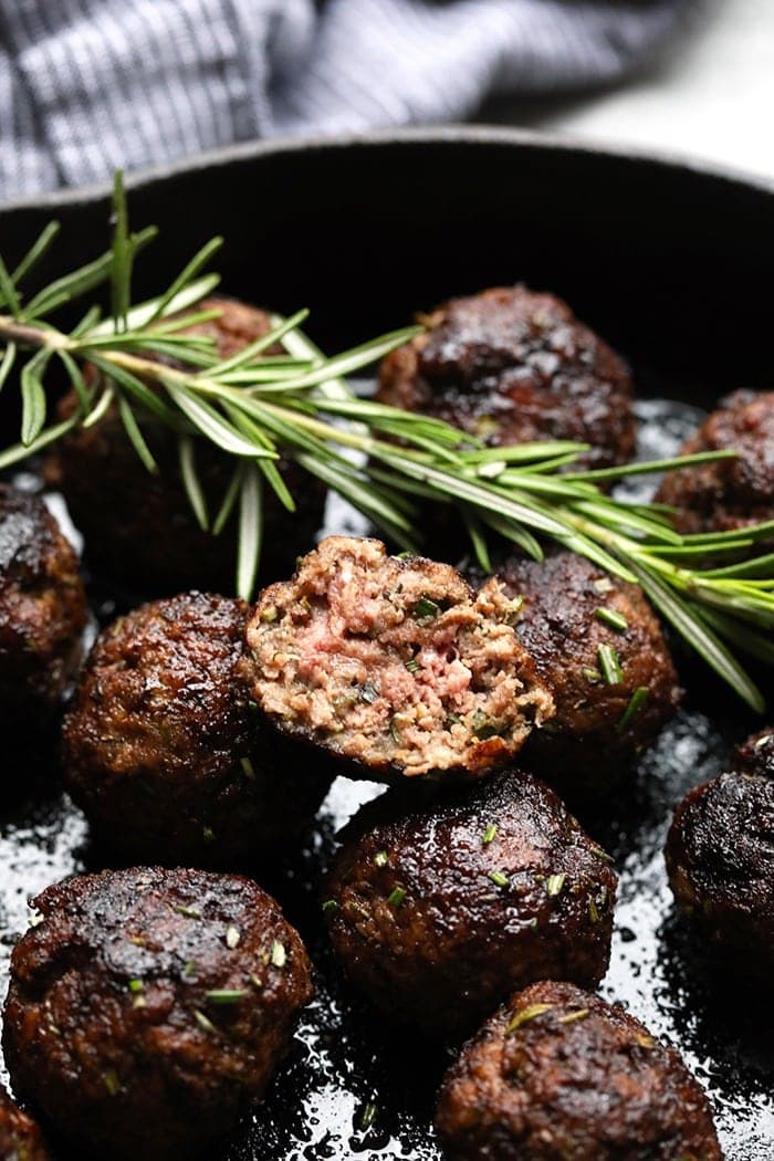 Meatballs in a cast iron pan