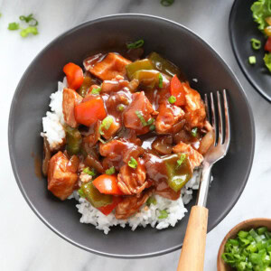 healthy sweet and sour chicken in a bowl