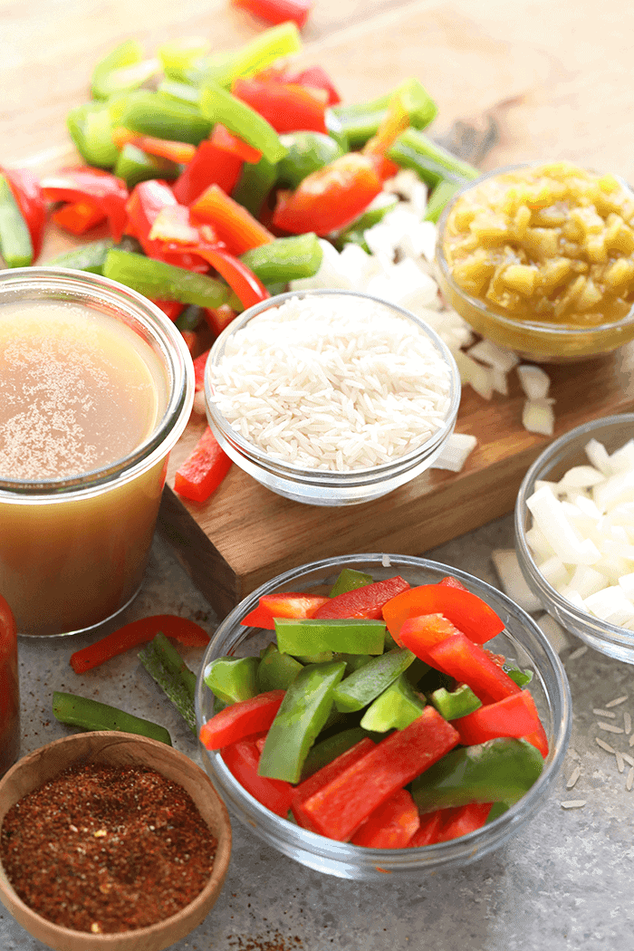 All of the ingredients for the stuffed pepper soup