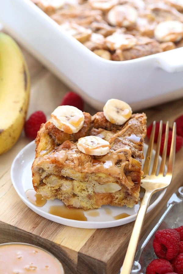 a slice of banana bread with a fork on a plate.