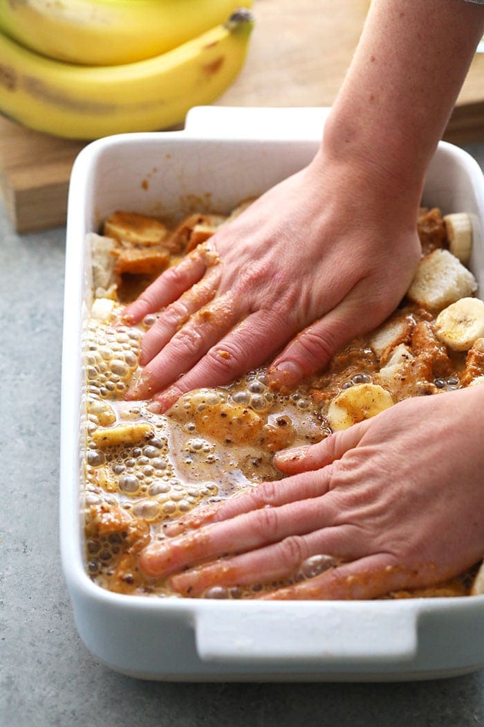 Hands in casserole