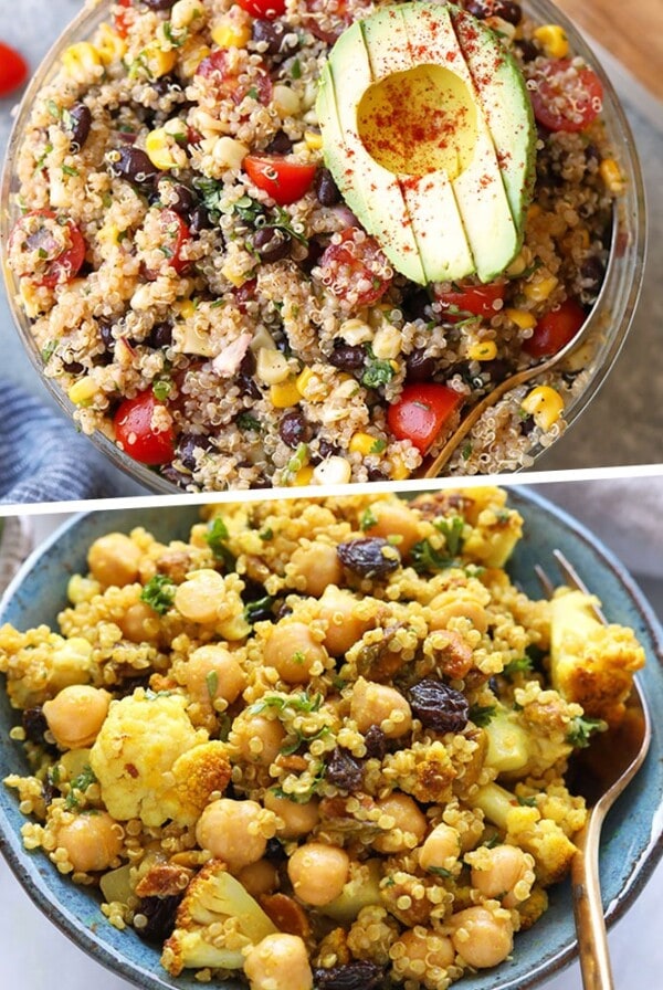 A photo collage of quinoa salad images