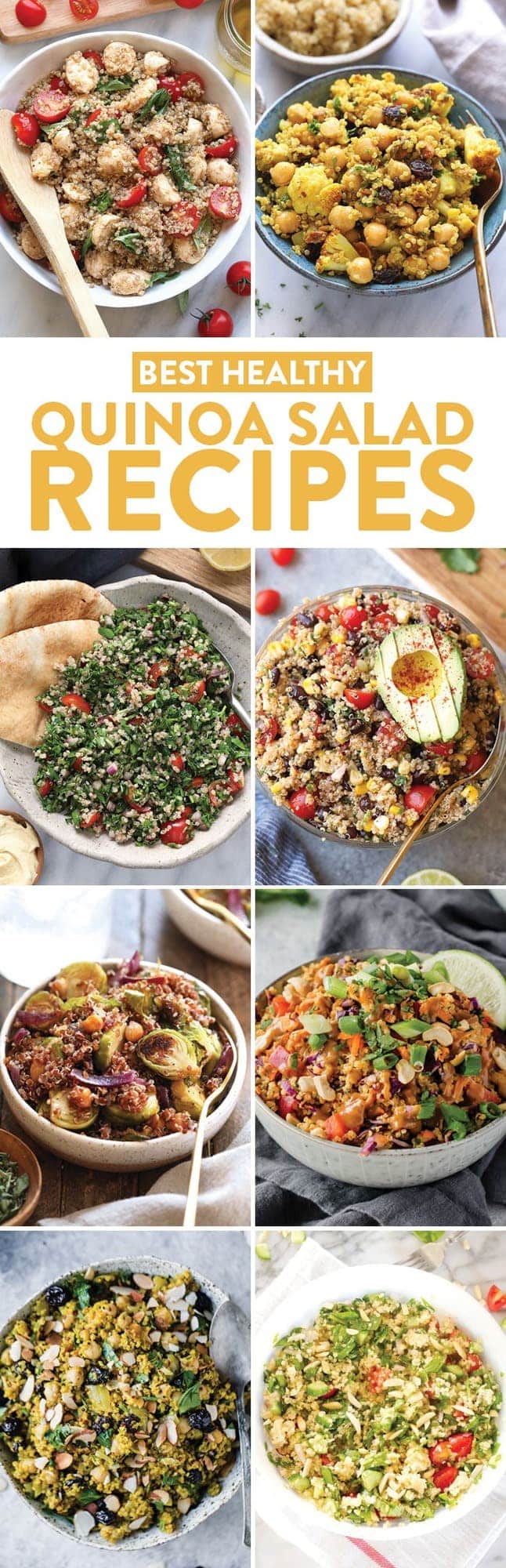 A photo collage of quinoa salad recipes