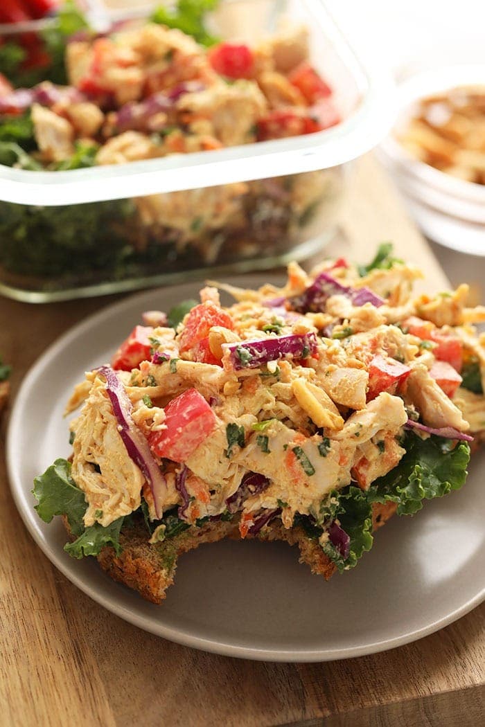 thai peanut chicken salad open-faced sandwich