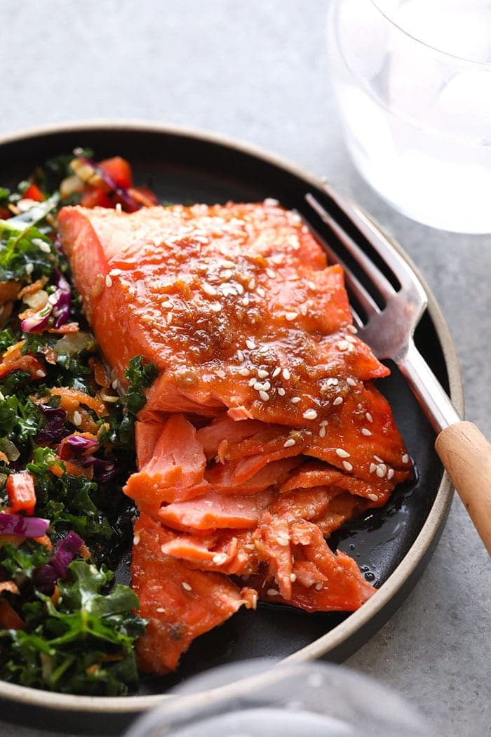 maple ginger baked salmon on a plate